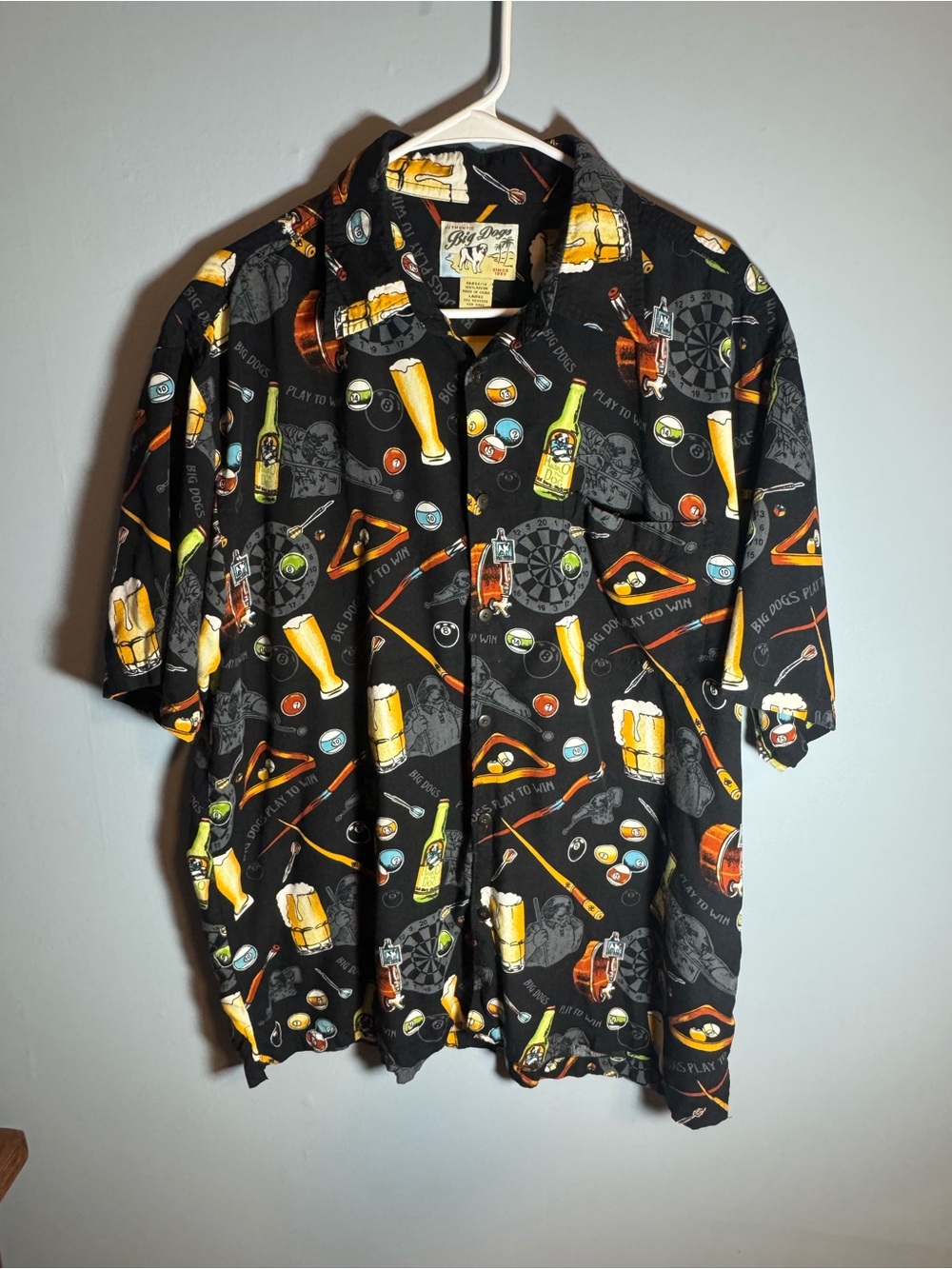 Vintage Big Dogs Beer & Pool Graphic Button Up Shirt | Large